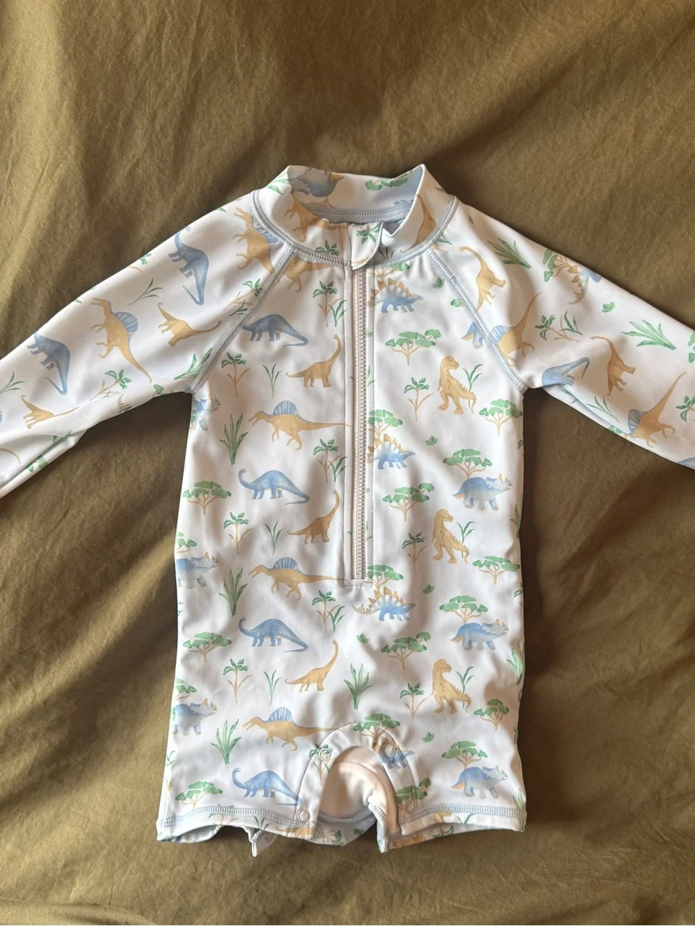 Janie and Jack White Long-Sleeve Dino Print Rashguard - Blue & Tan